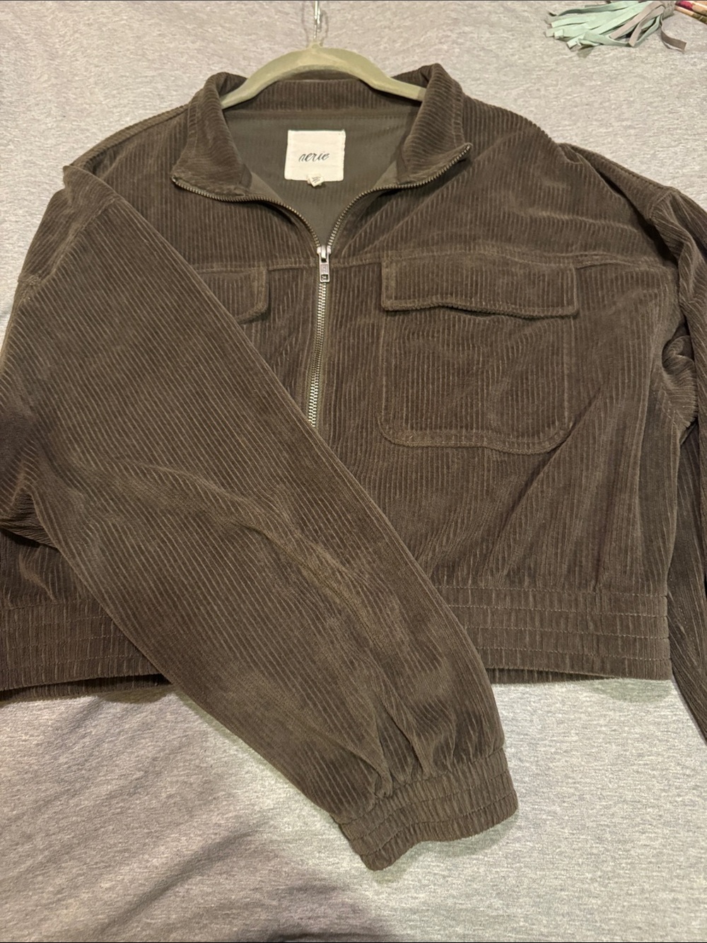 aerie Corduroy Zip Jacket in Olive - Picture 6 of 6